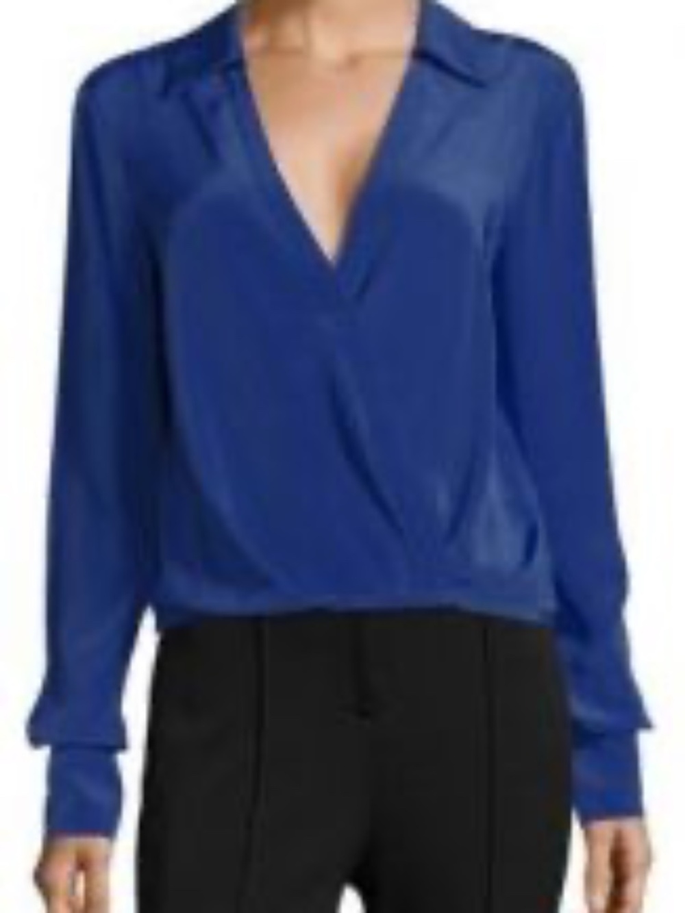 Diane von Furstenberg Crossover Silk Blouse in Cobalt Blue, Size 4